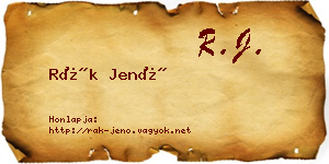 Rák Jenő névjegykártya